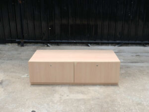 Multi-purpose storage cabinet, low shape, brown wood frame, wood pattern, 2 drawers.