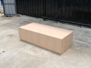 Multi-purpose storage cabinet, low shape, brown wood frame, wood pattern, 2 drawers.