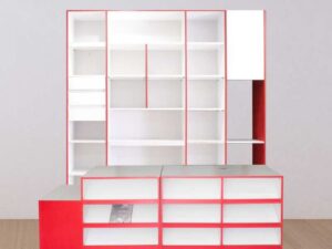Mini mart counter cash counter Shop counter, white and red, 1 set, 4 pieces
