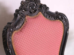 Chair with teak frame, red fabric cushion, beautiful Louis style design.
