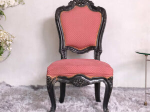 Chair with teak frame, red fabric cushion, beautiful Louis style design.