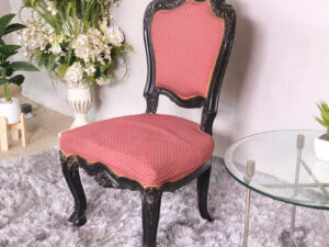 Chair with teak frame, red fabric cushion, beautiful Louis style design.