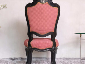 Chair with teak frame, red fabric cushion, beautiful Louis style design.