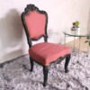 Chair with teak frame, red fabric cushion, beautiful Louis style design.
