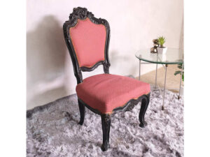 Chair with teak frame, red fabric cushion, beautiful Louis style design.