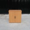 Wooden filing cabinet with 2 doors, black vertical handles