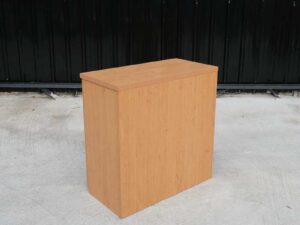 Wooden filing cabinet with 2 doors, black vertical handles
