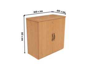Wooden filing cabinet with 2 doors, black vertical handles
