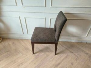 Wooden chair, dark gray fabric cushion, beautiful frame, cushioned backrest.