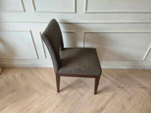 Wooden chair, dark gray fabric cushion, beautiful frame, cushioned backrest.