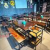 Wooden chairs for restaurants, bars, cafes, black steel frame.