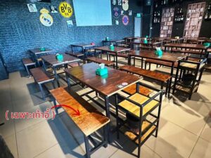 Wooden chairs for restaurants, bars, cafes, black steel frame.