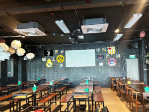 Wooden chairs for restaurants, bars, cafes, black steel frame.
