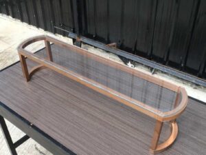 Display stand, display table (small), glass top, rose gold stainless steel frame.