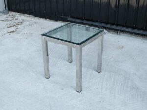 Stainless steel frame side table, glass top