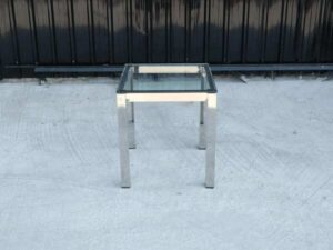 Stainless steel frame side table, glass top