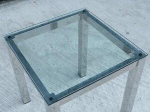 Stainless steel frame side table, glass top