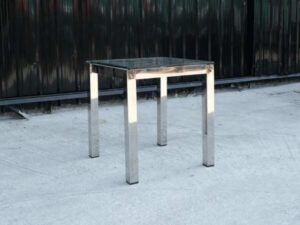 Stainless steel frame side table, glass top
