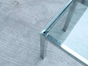 Stainless steel frame side table, glass top