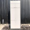 Tall file cabinet, wooden frame, light gray