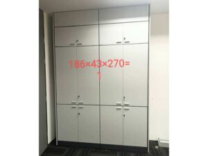 Tall file cabinet, wooden frame, light gray