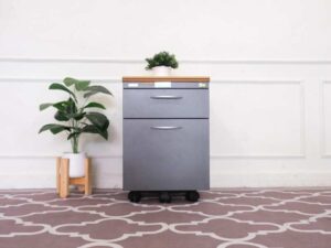 Wooden filing cabinet, 2 drawers, gray color, wooden top
