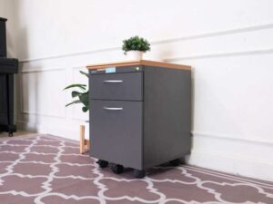 Wooden filing cabinet, 2 drawers, gray color, wooden top