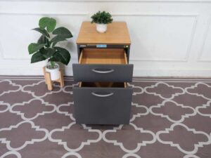 Wooden filing cabinet, 2 drawers, gray color, wooden top