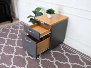 Wooden filing cabinet, 2 drawers, gray color, wooden top