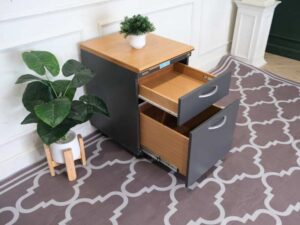 Wooden filing cabinet, 2 drawers, gray color, wooden top