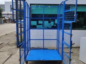 Tall grid cart, steel frame, distribution cart with wheels.
