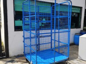 Tall grid cart, steel frame, distribution cart with wheels.