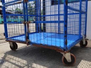 Tall grid cart, steel frame, distribution cart with wheels.