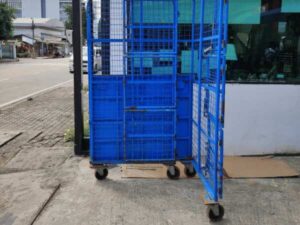 Tall grid cart, steel frame, distribution cart with wheels.