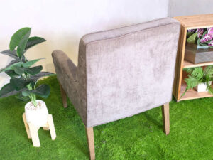 Wooden chair, gray fabric cushion, beautiful frame.