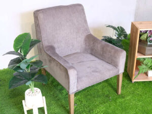 Wooden chair, gray fabric cushion, beautiful frame.