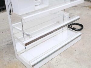 Product shelf 5-tiered product display shelf, adjustable shelves, lighted sign on top, white (large size)