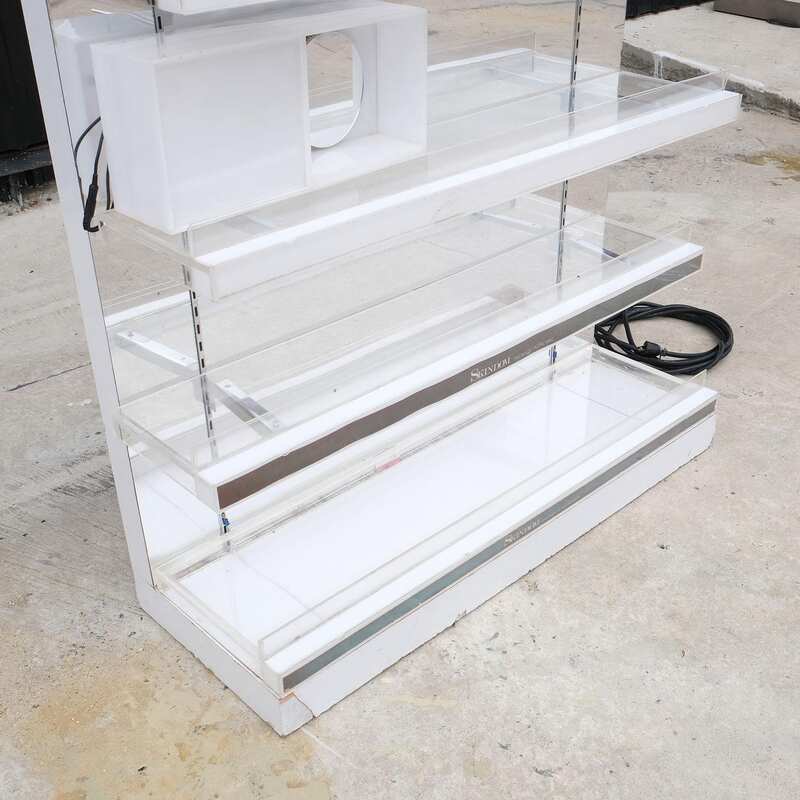 Product shelf 5-tiered product display shelf, adjustable shelves, lighted sign on top, white (large size)