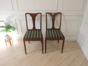 dining chair Green fabric upholstery, walnut wood color, European workmanship from Germany.