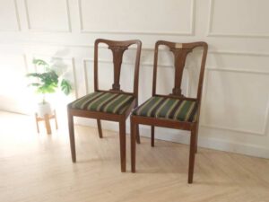 dining chair Green fabric upholstery, walnut wood color, European workmanship from Germany.
