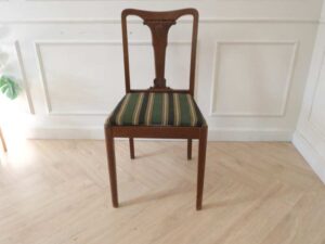 dining chair Green fabric upholstery, walnut wood color, European workmanship from Germany.