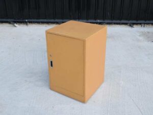 Wooden cabinet, 1 door, open, orange (small), wooden document cabinet with wheels