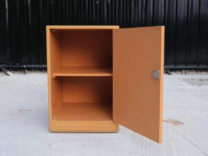 Wooden cabinet, 1 door, open, orange (small), wooden document cabinet with wheels
