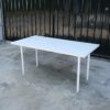 Multi-purpose table, white table, wooden top, white steel legs.