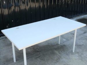 Multi-purpose table, white table, wooden top, white steel legs.