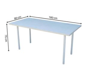 Multi-purpose table, white table, wooden top, white steel legs.