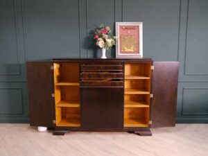Multi-purpose cabinet, 3 drawers, 2 doors, walnut wood color, European workmanship, sourced from Germany.