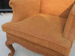 Armchair, high backrest, brown fabric cushion, 1 seat sofa, high backrest.