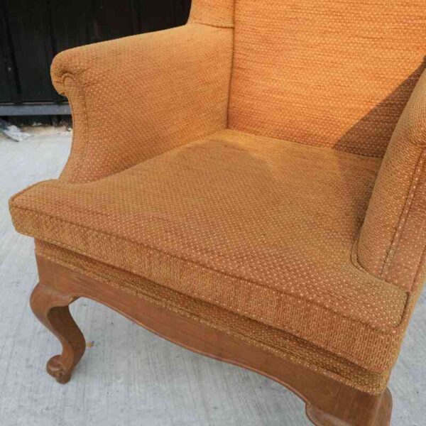 Armchair, high backrest, brown fabric cushion, 1 seat sofa, high backrest.