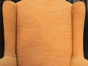 Armchair, high backrest, brown fabric cushion, 1 seat sofa, high backrest.